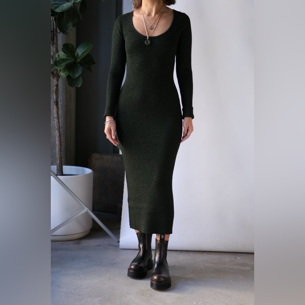 GANNI MELANGE KNIT DRESS in DARK GREEN size XXS